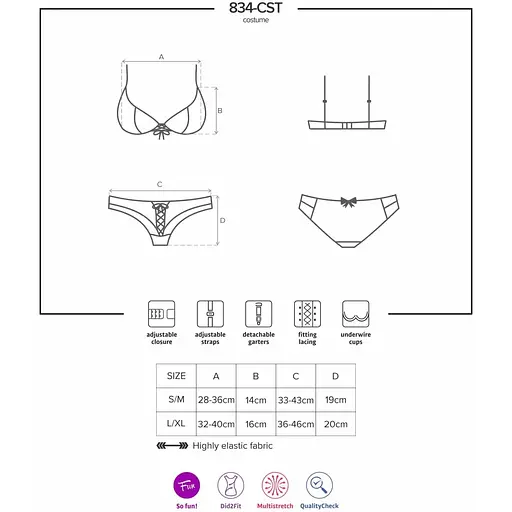 Эротический костюм медсестры Obsessive 834-CST-6 S/M, бело-голубой - фото 7