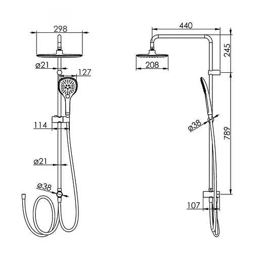 Душова система без змішувача Imprese Bila Desne верхній душ 298x208 мм, ручний душ 127 мм хром T-00301SQ, Хром - фото 2