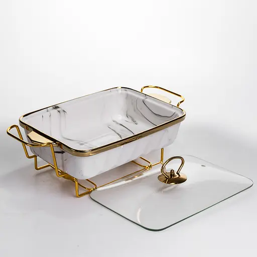 Мармитница прямоугольная Yiwu со стеклянной крышкой на металлической подставке с подогревом 35.5х19х15.5 см настольный мармит для первых блюд ML-77A-13 - фото 4