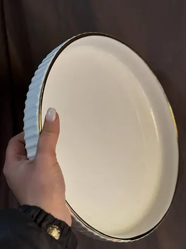 Керамическое блюдо 1574B для сервировки с декоративной подставкой 28 см - фото 4