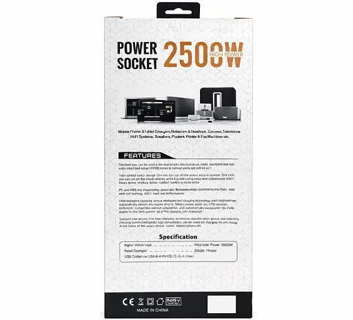 Мережевий фільтр-подовжувач Power Socket D-10, 10x220V-2500W, 4xUSB, 1xType-C PD - фото 3