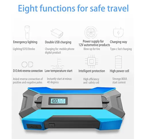 Пускозарядний пристрій (бустер) Voltronic A12 12V, powerbank Jump Starter пусковий струм 1000А - фото 4