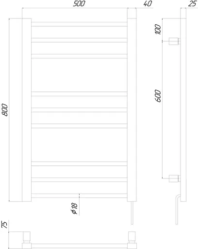 Електрична рушникосушарка Kosser Степ 800x500 EL ДСТ02EL, Чорний матовий, Ліве - фото 5