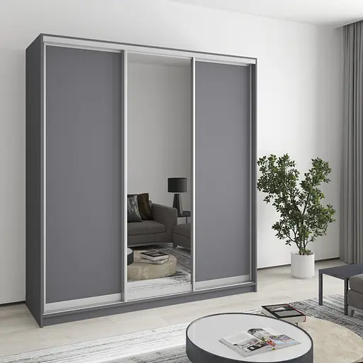 Шафа-купе тридверна MebelStar Стандарт AL 2ДСП/Дзеркало 190x45x210 см Антрацит (MBS-2903)