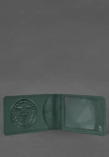 Кожаная обложка на удостоверение Государственной налоговой службы зеленая Crazy Horse - фото 3