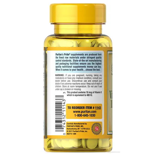 Вітаміни та мінерали Puritan's Pride Vitamin D3 400 IU, 250 таблеток - фото 3