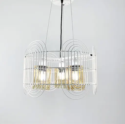 Підвісна люстра у стилі лофт у білому каркасі на 3 лампи Line.F Колір плафона Янтарний - фото 1