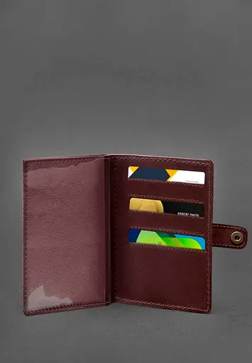 Кожаная обложка-портмоне для военного билета 15.0 бордовая - фото 4