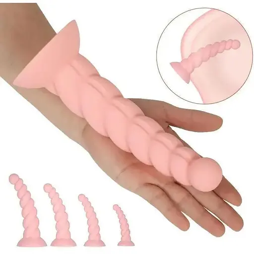 Фалоімітатори ребристі на присосці набір 4 шт. рожевий, чорний - фото 3