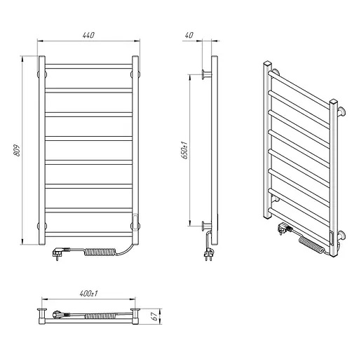 Электрический полотенцесушитель Laris Зебра Альфа ЧФ8 400x800 Э правый R3 77700072, Белый, Правое, Электронный - фото 6