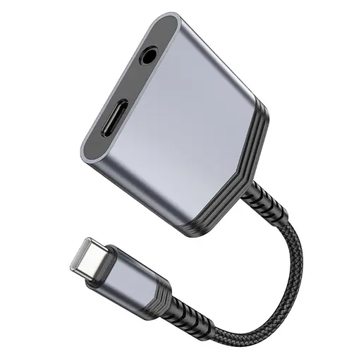 Адаптер переходник Hoco LS39 аудио конвертер Type-C / Jack 3.5 F to Type-C серый - фото 6