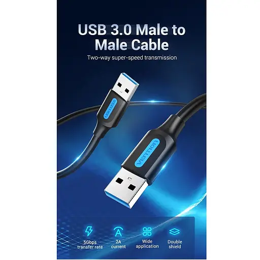 Кабель-подовжувач Vention USB 3.0 A Male to A Male Cable 1 м чорний PVC Type (CONBF) - фото 3