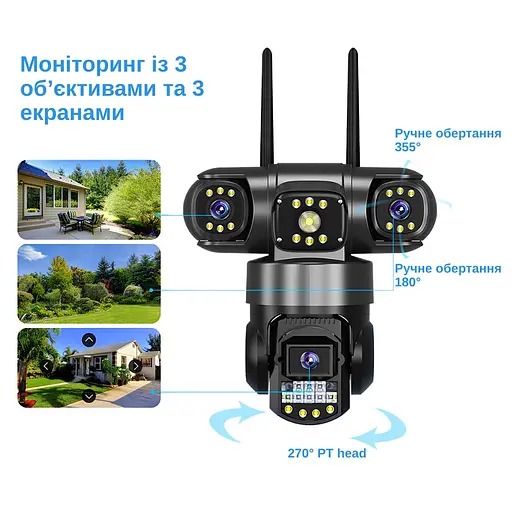 IP-камера уличная с тройным объективом XON Wi-Fi 1080P SmartCam (TCWEW23VB 3985) Черная - фото 2