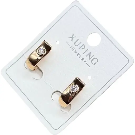 Сережки Xuping напівкільця з одним камінцем гіпоалергенне медичне золото - фото 1