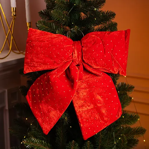 Новорічний оксамитовий бант прикраса Yiwu на ялинку та двері 45×50 см Червоний CR-2-6 - фото 2