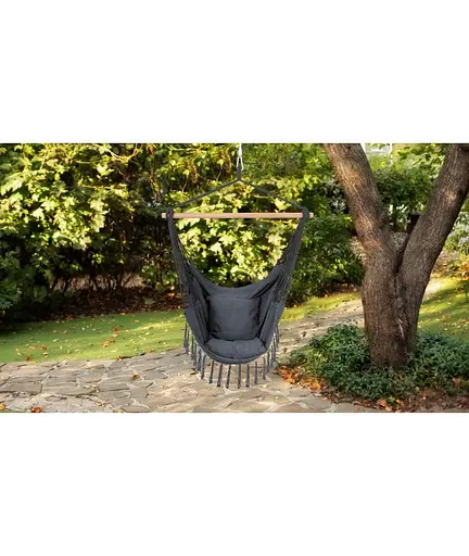 Підвісне крісло гамак бразильський стілець Heckermann + 2 подушки Dark grey - фото 5