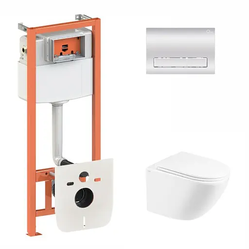 Набор: Qtap Robin Ultra Quiet унитаз подвесной QT1333046EUQW + Nest комплект инсталляции 4в1 (линейная клавиша Chrome) QT0133M425 + QT0111M08381CRM - фото 1
