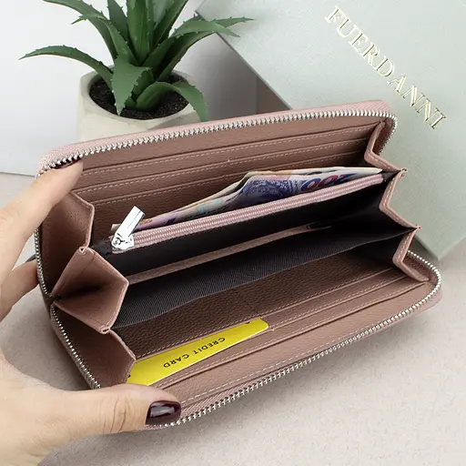 Гаманець жіночий шкіряний Fuerdanni 19600 пудровий на блискавці - фото 4