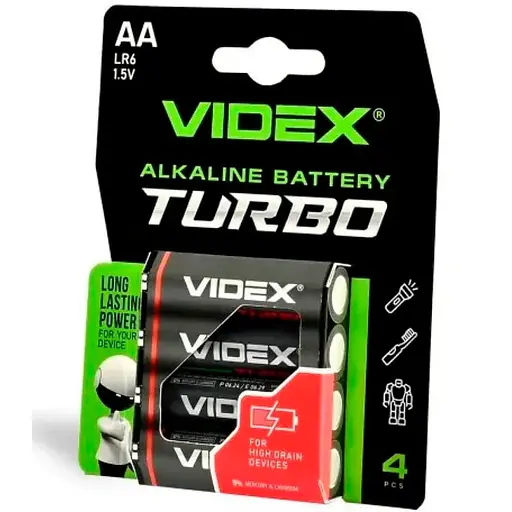 Батарейка Videx Turbo LR06 (AA) blister 4 (4/4/720) - фото 1