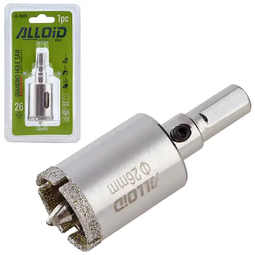 Свердло корончате Alloid Building Tools алмазне по склу та кераміці 26 мм з центрувальним свердлом (GS-70026) - фото 2