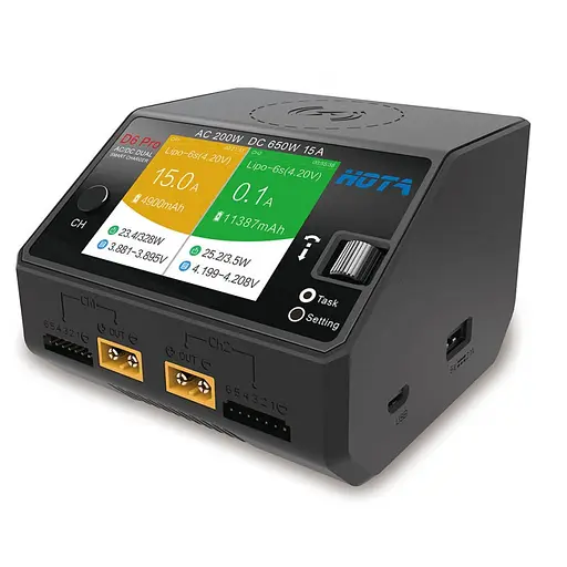 Двухканальное зарядное устройство HOTA D6 Pro Dual 325W 15A 1-6S LiPo AC/DC FPV с беспроводной зарядкой черный (18768) - фото 3