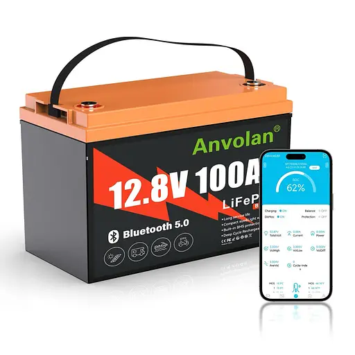 Акумулятор Anvolan LiFePO4 100 Ah 1280 Wh 12V до ДБЖ з BMS з Блютуз (Bluetooth)