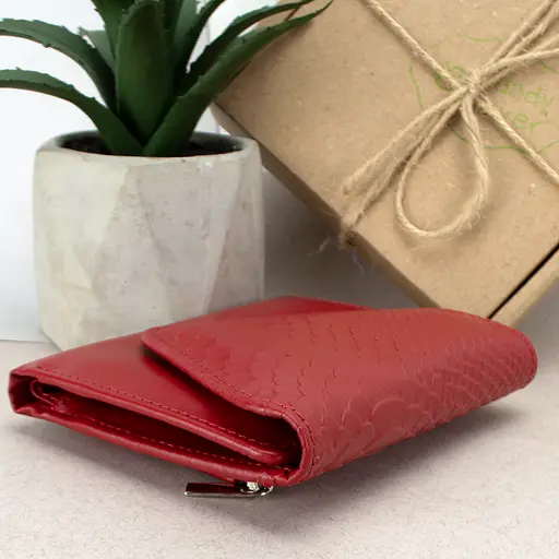 Гаманець жіночий шкіряний маленький Sabrina червоний пітон - фото 4