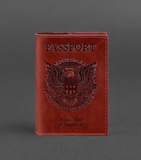 Кожаная обложка для паспорта коралловая с американским гербом - фото 1