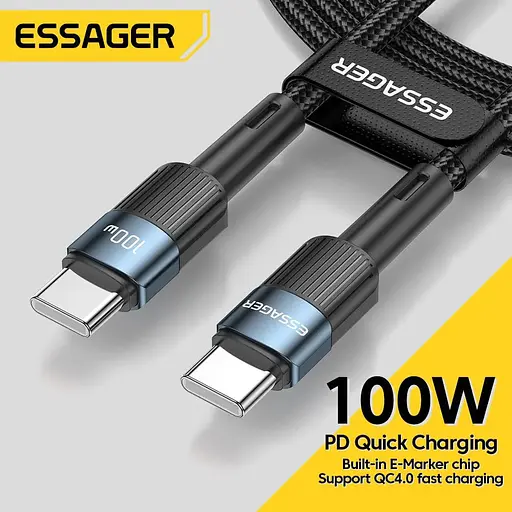 Кабель Essager USB Type-C to Type-C 100W швидка зарядка 20V 5A 1.2 м синій - фото 3