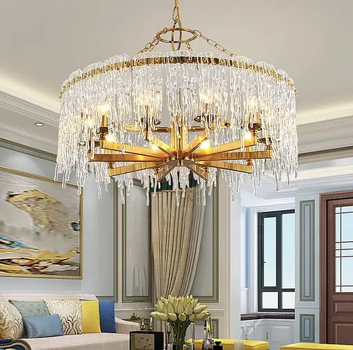 Дизайнерская люстра с прозрачными стеклянными пластинами Line.F Диаметр 60см - фото 2