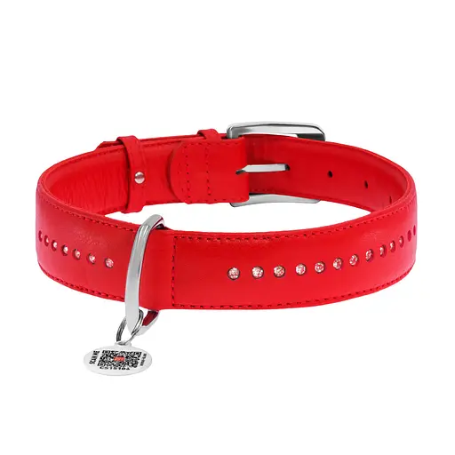 Нашийник для собак шкіряний Waudog Glamour з QR-паспортом подвійний зі стразами L Ш 25 мм Д 38-49 см червоний - фото 3