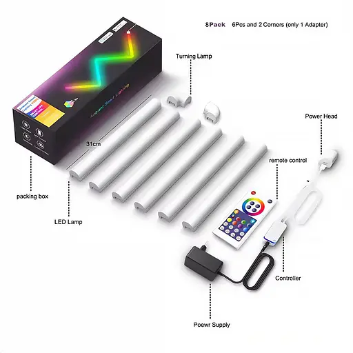 Настінний світильник Lines SAL-013B Bluetooth USB interface with app (6+2 pcs) White - фото 2