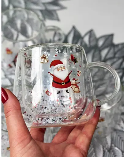 Чашка новогодняя Olens 8030-302 Новогодняя диковинка с двойным дном 300 мл Прозрачная - фото 2