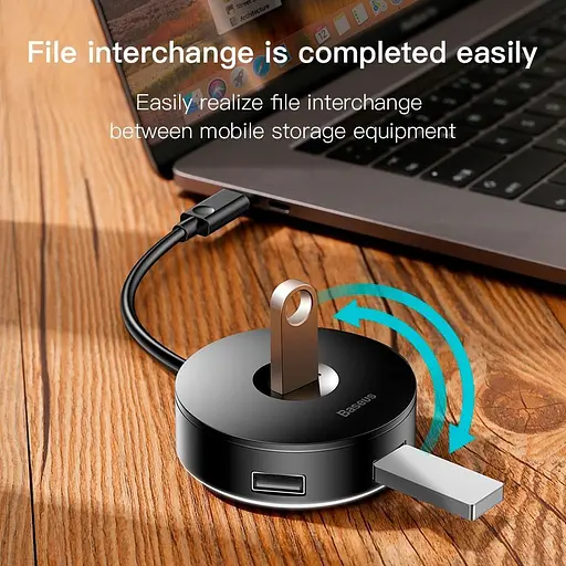 USB-хаб Baseus Round Box 4-Port USB-C 0.1 м Black (CAHUB-G01) [77933] - фото 11