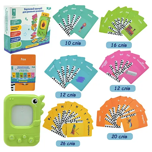 Картковий пристрій для вивчення англійської мови, 96 учбових карток по 6 темам PL-724-01