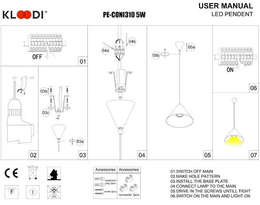 Світильник підвісний KLOODI DECO PE-CONI310 5W 3K WH - фото 2