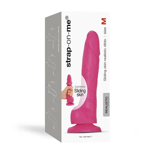 Реалістичний фалоімітатор Strap-On-Me Sliding Skin Realistic Dildo Fuchsia - M, ефект рухомий до - фото 7