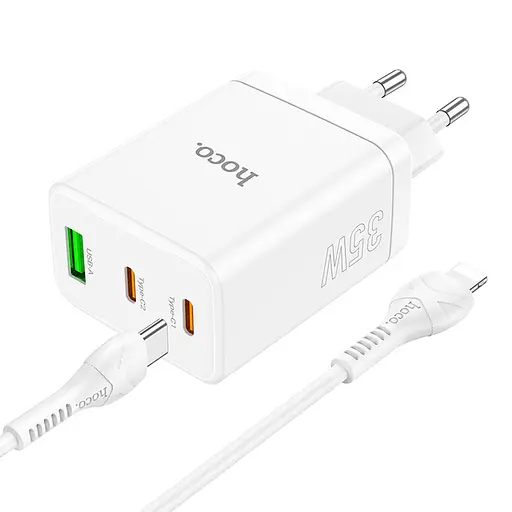 МЗП Hoco N33 Start PD35W (1USB-A/2C) + кабель Type-C to Lightning White - фото 2