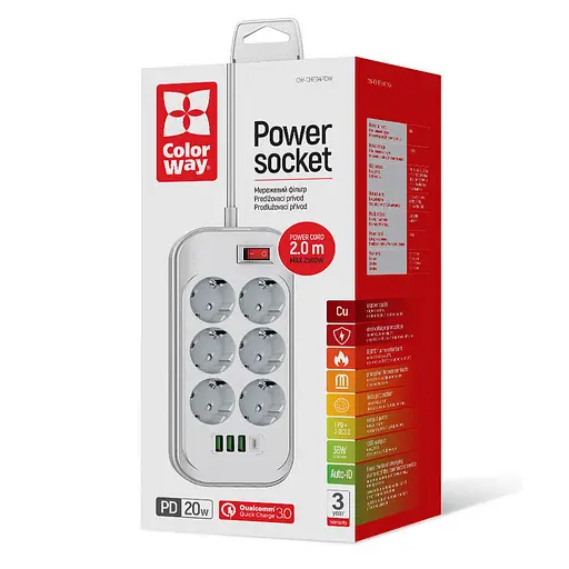 Сетевой фильтр-удлинитель ColorWay CW-CHE64PDW - фото 8