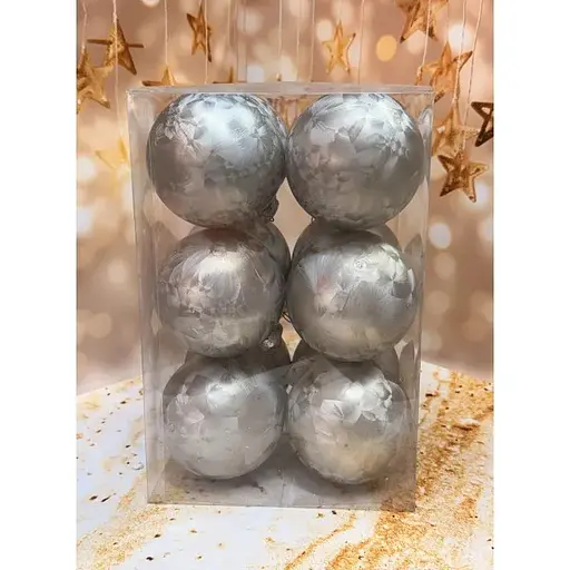 Набір ялинкових іграшок Мороз пластикових круглих 12 шт 8 см Срібний - фото 1
