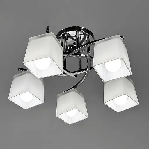 Стельовий хромований світильник на 5 білих плафонів Ø 45 см | Арт. 91173/5B CH | Line F - фото 5