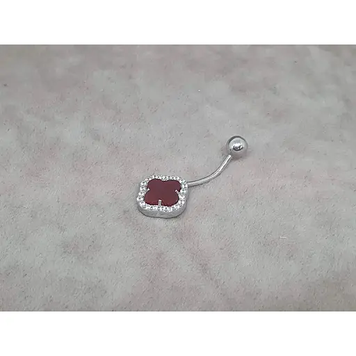 Срібна сережка для пірсингу пупка Ірій з червоним гранатом. 6025.4 - фото 2