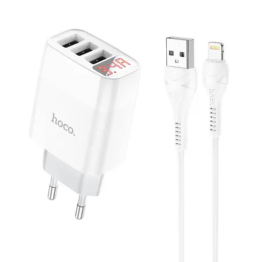 Блок зарядний набір Hoco Easy charge C93A Lightning cable 3USB білий - фото 1