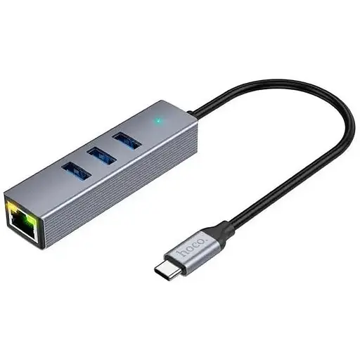 Перехідник Hoco Hub HB34 Type-C to USB 3.0 x 3 + RJ45