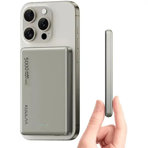 Повербанк Kuulaa MagSafe Powerbank беспроводной с беспроводной зарядкой для iPhone магнитный 5000 mAh 20W Titanium - фото 2