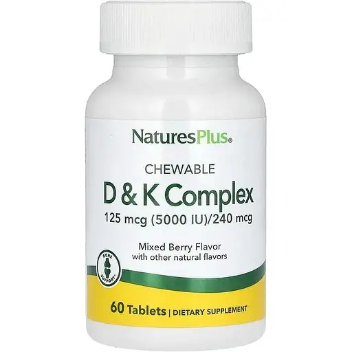 Вітаміни Nature's Plus VIT D & K Complex 125 mcg 5000 IU/ 240 mcg 60 tabs (1086-2023-10-3238)