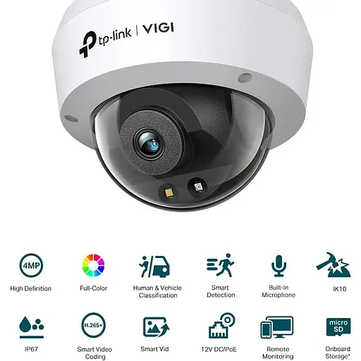 IP-камера TP-Link VIGI C240-4, PoE, 4Мп, 4мм, H265+, IP66, Turret, цветное ночное видение, внутренняя - фото 3