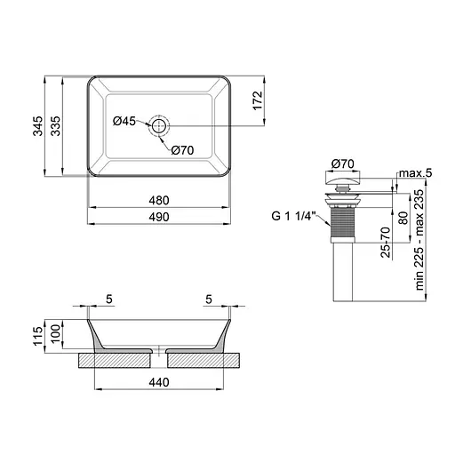Умивальник Qtap Virgo накладний прямокутний 490x350x110 мм White + донний клапан PU02, Білий - фото 2