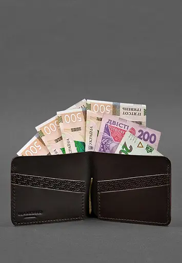 Кожаное портмоне 4.4 (с зажимом) Темно-коричневый краст карбон - фото 4