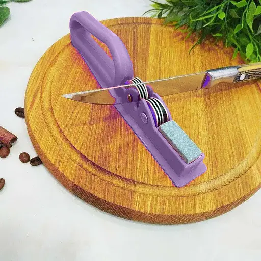 Точилка для кухонних ножів ручна механічна пластикова з точильним каменем, Kitchen Master Бузковий 84891 - фото 2